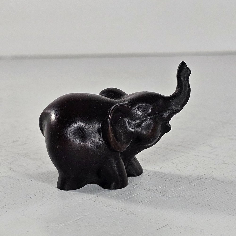 Miniature Carved Lucky Elephant Figurine Trunk Up